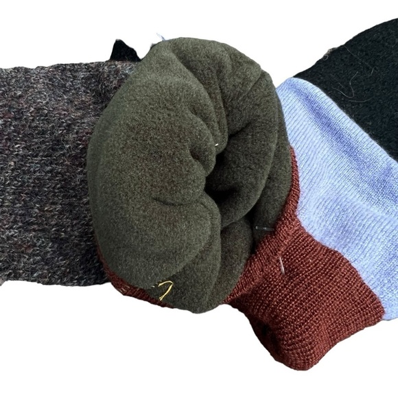 Handmade Mittens; Recycled 100% Wool Sweaters Fleece Lined Brown/Burgundy/Blue - Picture 4 of 6